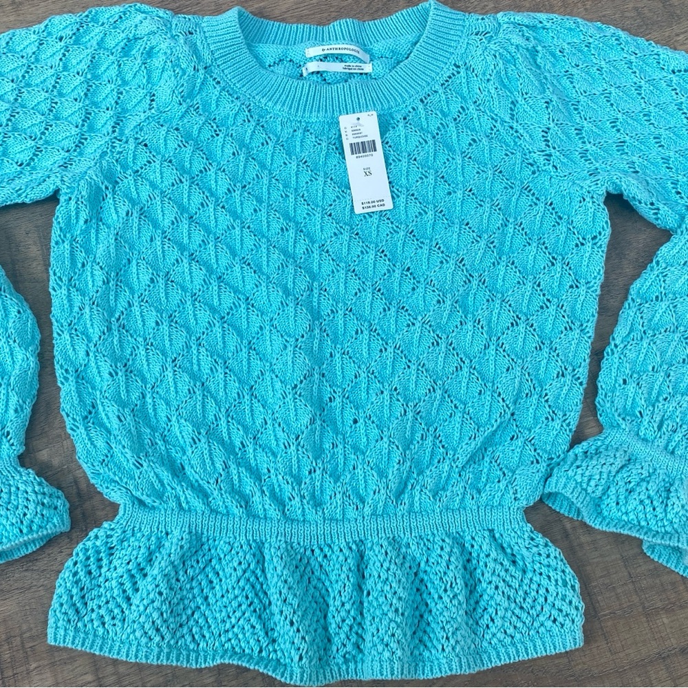 Blue / turquoise Cable Knit Sweater Anthropologie